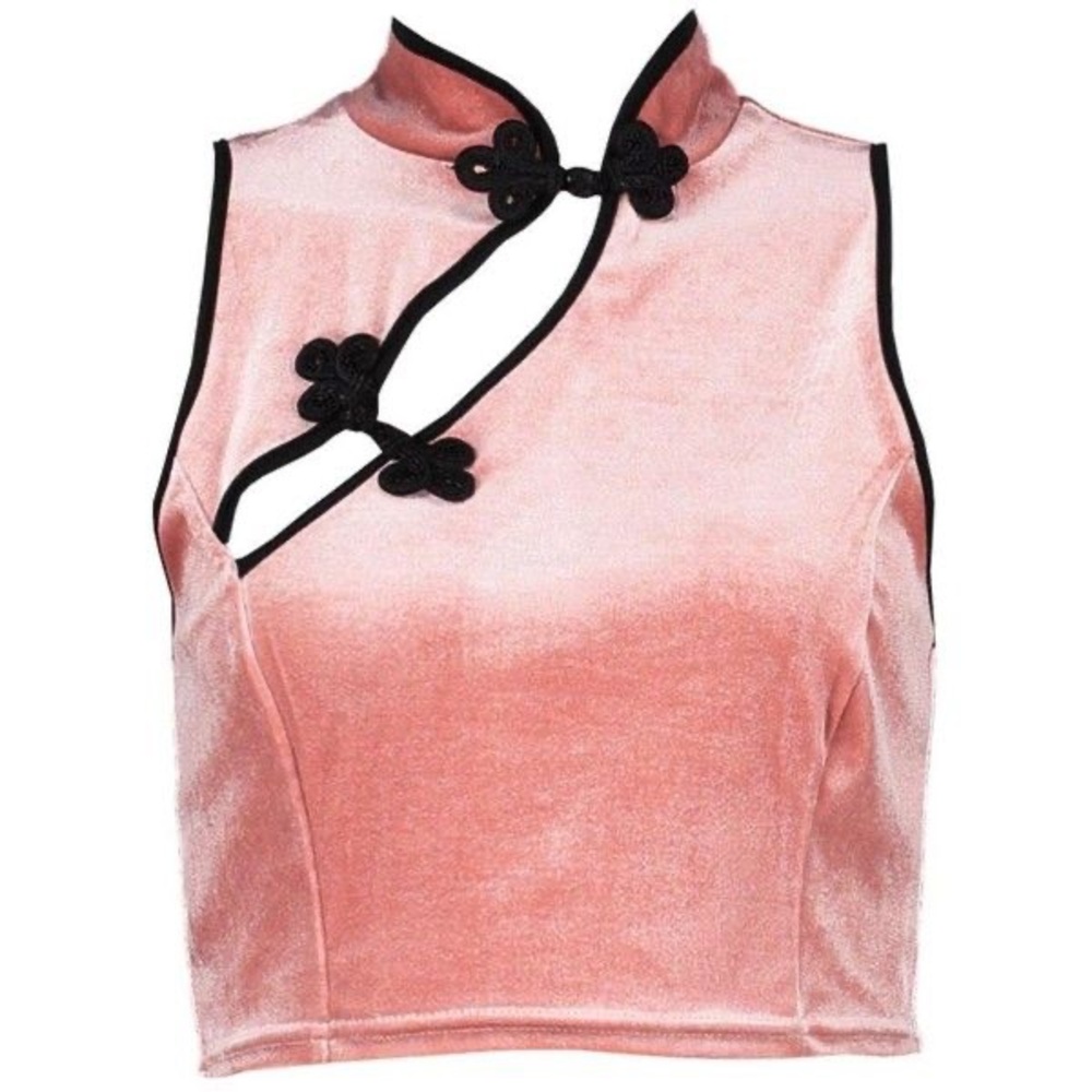 NWT BOOHOO Ellie High Neck Oriental Crop Blush Top